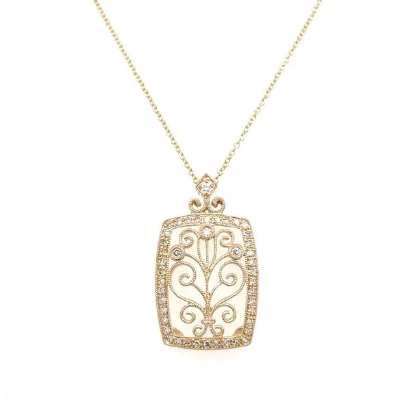 14KY Filigree Diamond Pendant on 16