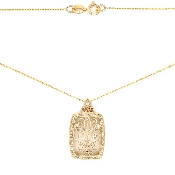 14KY Filigree Diamond Pendant on 16