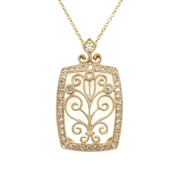 14KY Filigree Diamond Pendant on 16