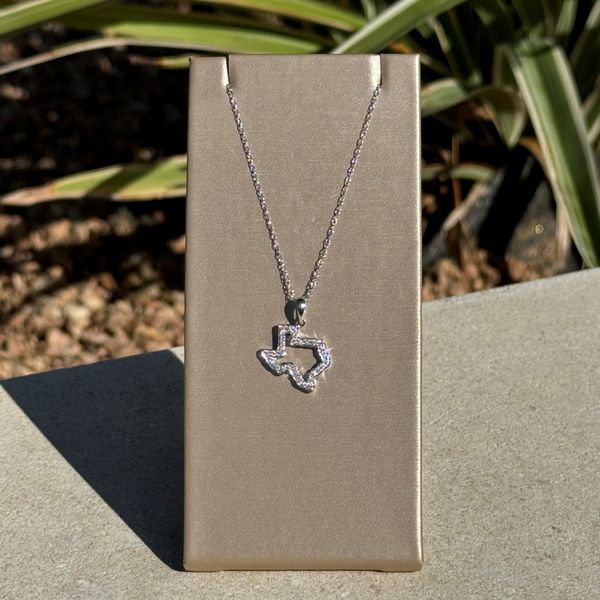 14K White Gold Small Texas Outline Pendant with Diamonds Image 2 Franzetti Jewelers Austin, TX