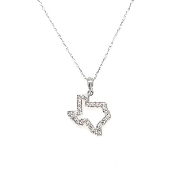 14K White Gold Small Texas Outline Pendant with Diamonds Image 4 Franzetti Jewelers Austin, TX