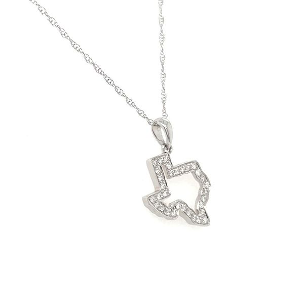14K White Gold Small Texas Outline Pendant with Diamonds Image 5 Franzetti Jewelers Austin, TX