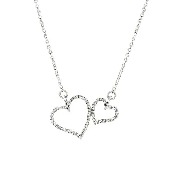 18KW Gold Pave' Diamond Double Heart Necklace - 17