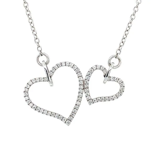 18KW Gold Pave' Diamond Double Heart Necklace - 17