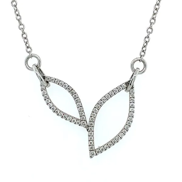 18KW Gold Pave' Diamond Double Marquise Shape Necklace - 17