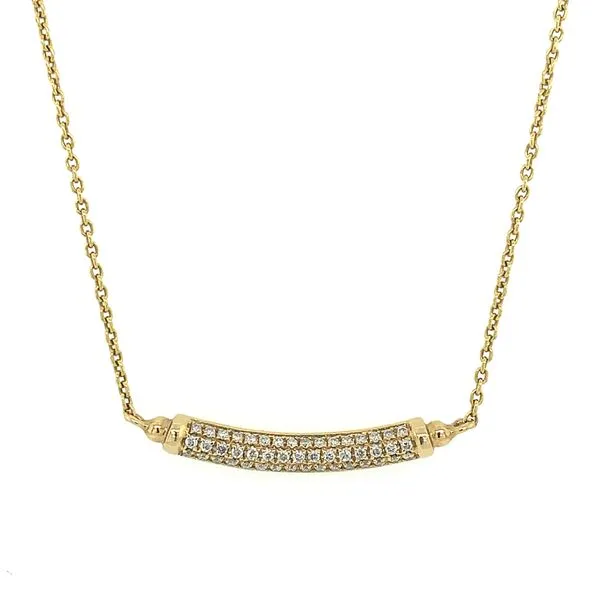 14KY Gold Pave' Diamond Accented Curved Bar Necklace - 17