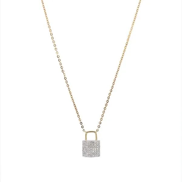 14K W&Y Gold Diamond Padlock Pendant Necklace - 18