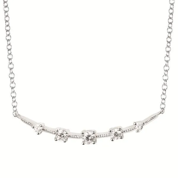 14KW Gold 5 Diamond Curved Bar Necklace - 18