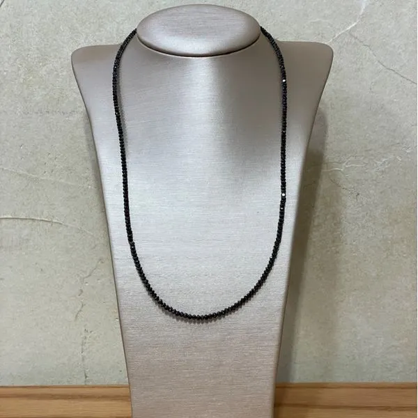 14KY Gold Black Diamond Facetted Bead Necklace - 17