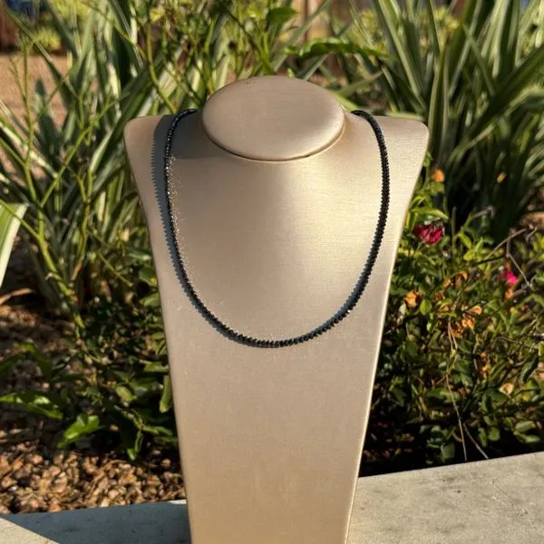 18KY Gold Black Diamond Facetted Bead Necklace - 17