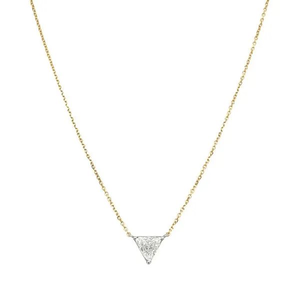 14KY&W Gold Necklace with 0.70 Ct Trilliant Diamond Solitaire Pendant - 18