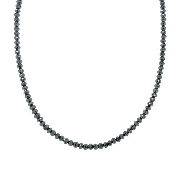 14KY Gold Black Diamond Facetted Bead Necklace - 17