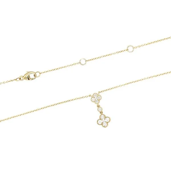 14KY Double Clover Drop Diamond Necklace 18