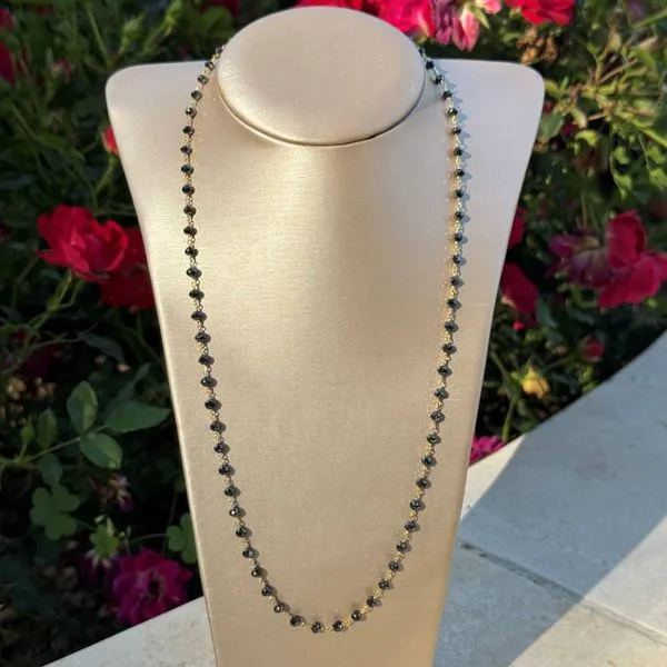 18KY Gold 20 CTW Black Diamond Facetted Bead Necklace - 18-19