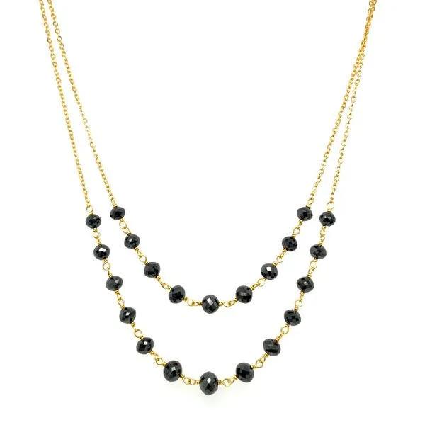 18KY Gold Double Row 7.5 CTW Black Diamond Facetted Bead Necklace - 18
