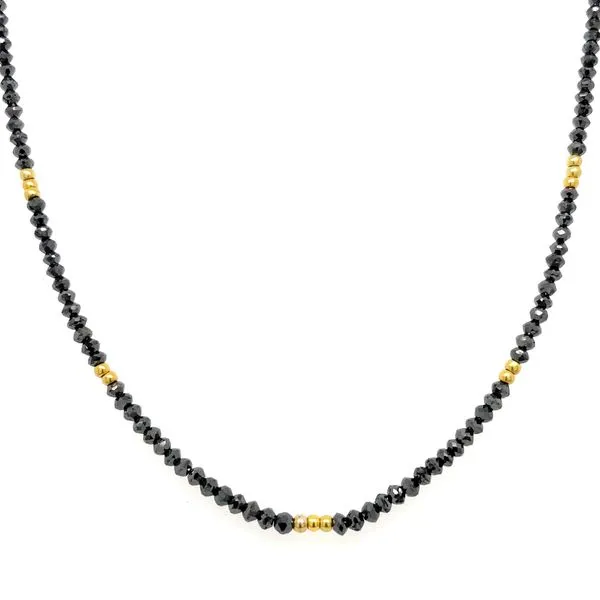 18KY Gold Black Diamond Facetted Bead & Gold Bead Necklace - 17.5