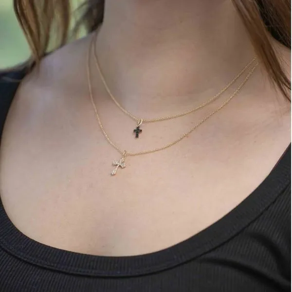 14KY Black Diamond Small Cross Necklace 18