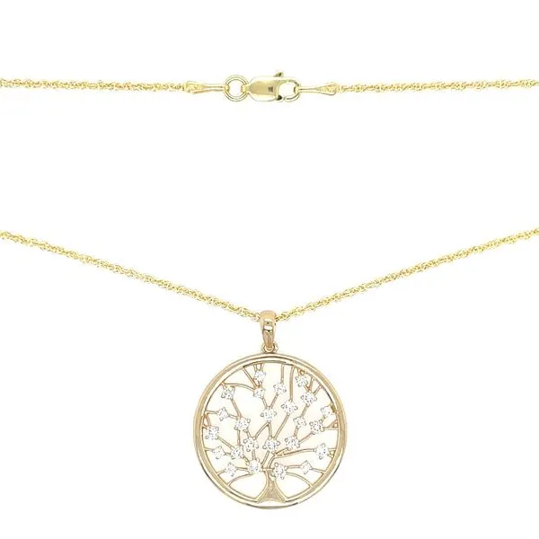 14KY Gold Necklace with Tree of Diamonds Pendant 18