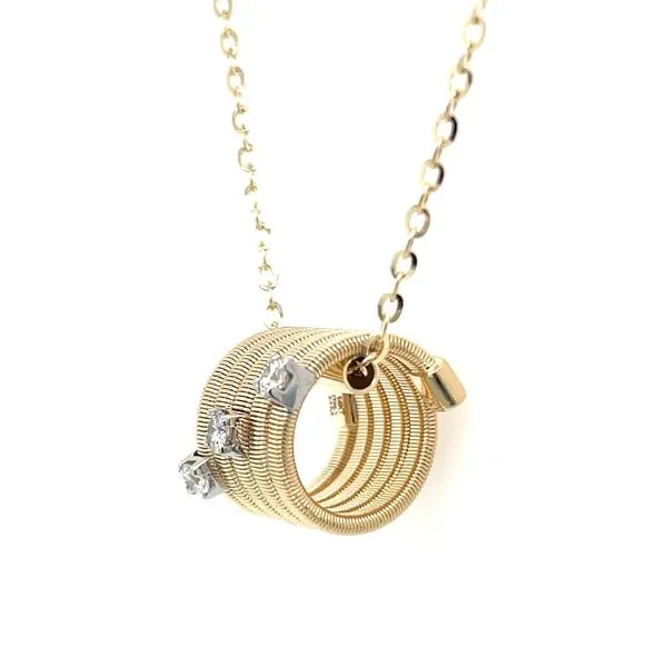 14KY Gold Necklace with 3 Diamonds on a Curl Pendant 18