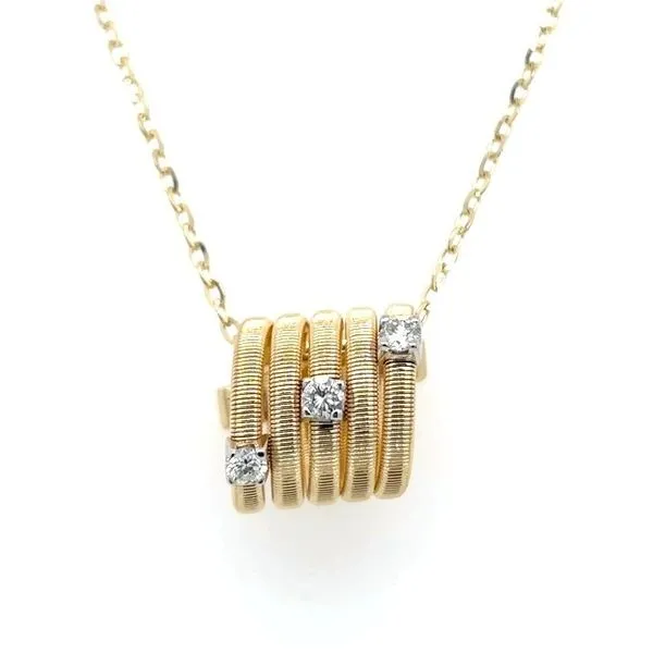 14KY Gold Necklace with 3 Diamonds on a Curl Pendant 18