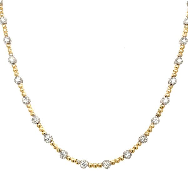 14K Gold Natural Diamond & Alternating Bead Necklace 2 CTW - 18
