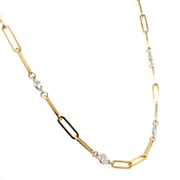 14KY Gold Paper Clip Necklace with 12 Diamond Stations - 17.5