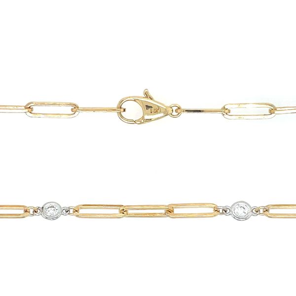 14KY Gold Paper Clip Necklace with 12 Diamond Stations - 17.5