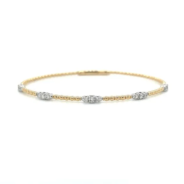 14K Y&W Gold Flexible Beaded Bangle Bracelet with Diamonds Image 3 Franzetti Jewelers Austin, TX