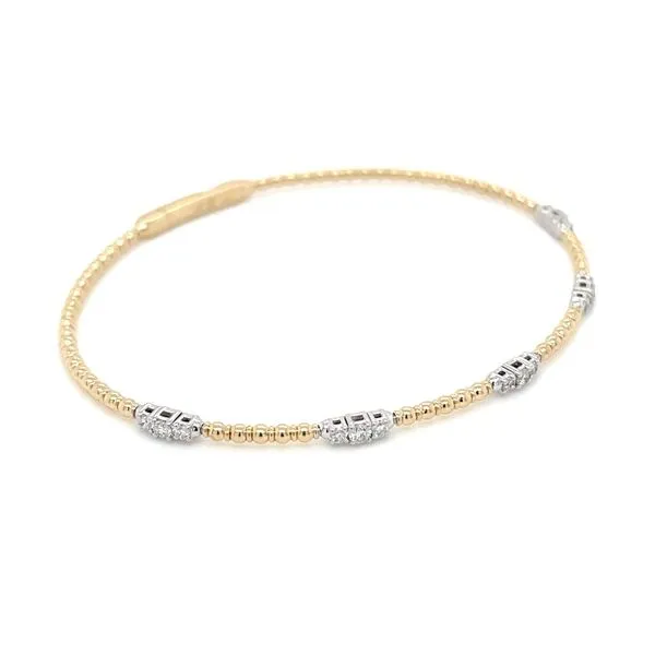 14K Y&W Gold Flexible Beaded Bangle Bracelet with Diamonds Image 4 Franzetti Jewelers Austin, TX