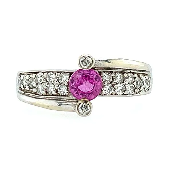 14KW Gold Round Pink Sapphire Ring with Diamonds Franzetti Jewelers Austin, TX