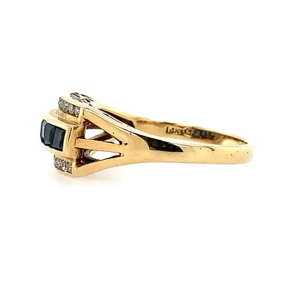 Estate: 14KY Gold Square Sapphires & Round Diamonds Ring Image 2 Franzetti Jewelers Austin, TX