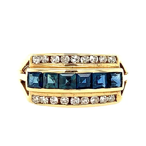 Estate: 14KY Gold Square Sapphires & Round Diamonds Ring Franzetti Jewelers Austin, TX