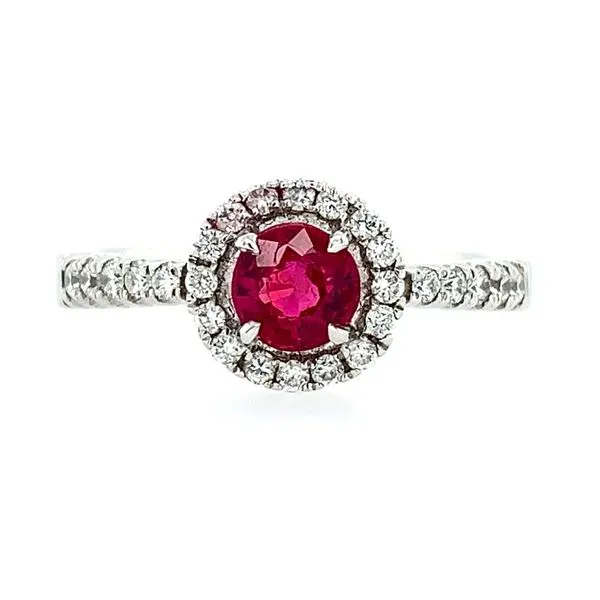 18KW Gold Diamond Halo Ring with Round Ruby Franzetti Jewelers Austin, TX
