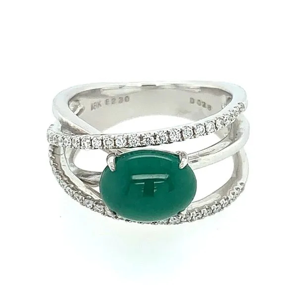18KW Gold 2.30 Ct Cabochon Emerald Ring with Diamonds Image 2 Franzetti Jewelers Austin, TX