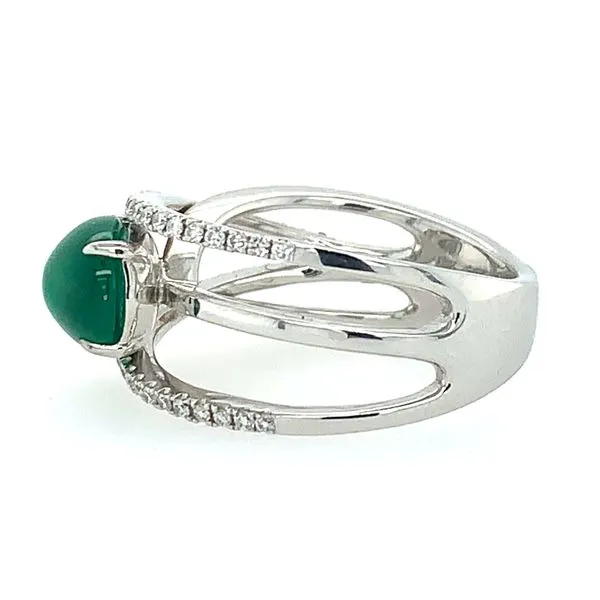 18KW Gold 2.30 Ct Cabochon Emerald Ring with Diamonds Image 3 Franzetti Jewelers Austin, TX