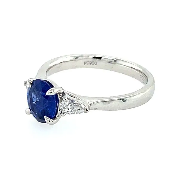Platinum 3 Stone Ring with 1.58 Ct Oval Sapphire & Pear Cut Diamonds Image 2 Franzetti Jewelers Austin, TX