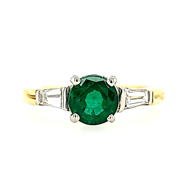 3 Stone Platinum & 18KY Gold Emerald & Diamond Ring Franzetti Jewelers Austin, TX