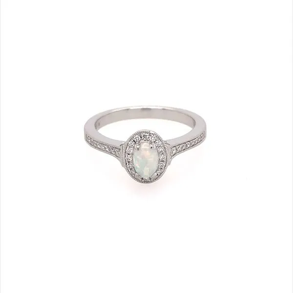 14KW Gold 6 x 4 MM Oval Opal & Diamond Ring Image 2 Franzetti Jewelers Austin, TX