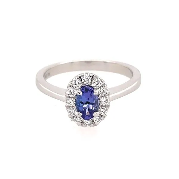 14KW Gold 6x4 mm Oval Tanzanite & 12 Diamond Ring Image 2 Franzetti Jewelers Austin, TX