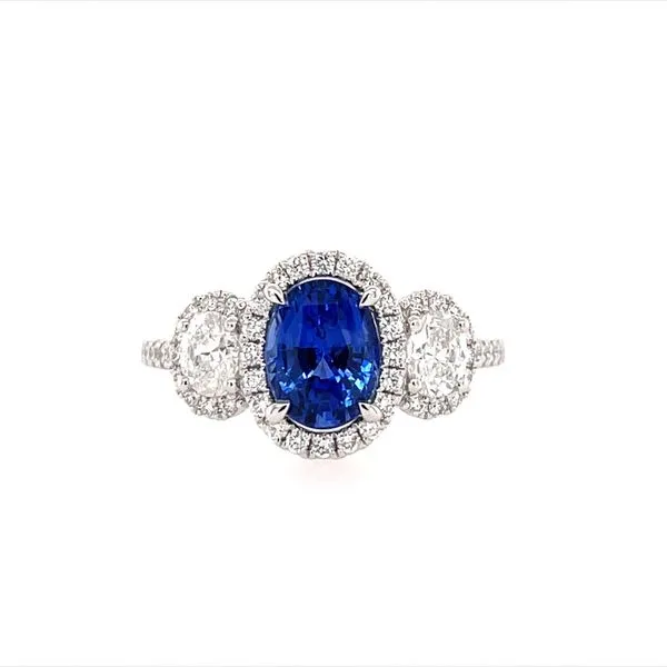 Platinum 3 Stone Ring with 2.07 Ct Blue Sapphire & Diamonds Franzetti Jewelers Austin, TX