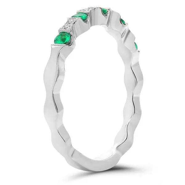 14KW Gold Emerald & Diamond Milgrain Band Image 2 Franzetti Jewelers Austin, TX
