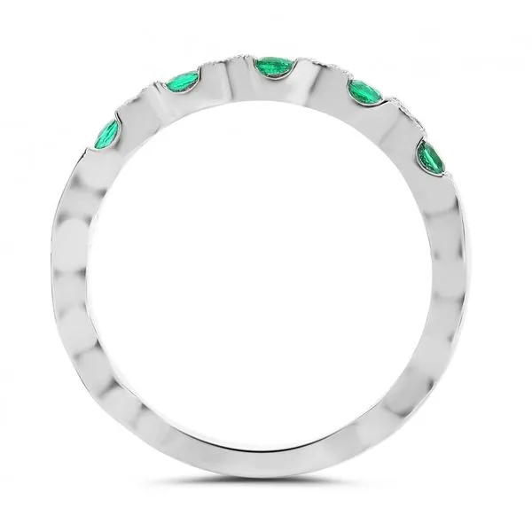 14KW Gold Emerald & Diamond Milgrain Band Image 3 Franzetti Jewelers Austin, TX