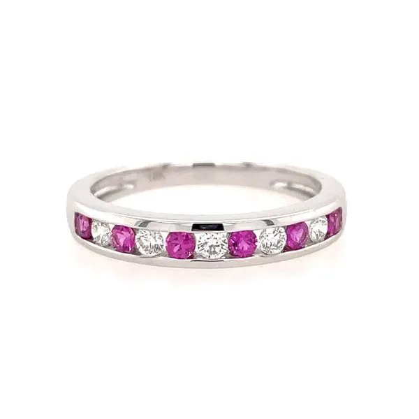 18KW Gold Pink Sapphire & Diamond Alternating Channel Set Band Image 3 Franzetti Jewelers Austin, TX