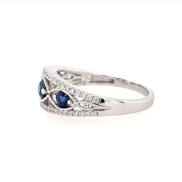 14KW Gold 3 Blue Sapphire Ring with Diamonds Image 4 Franzetti Jewelers Austin, TX