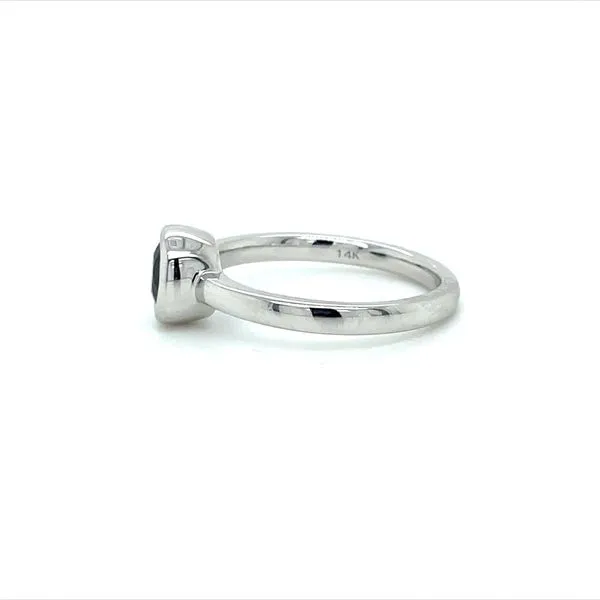 14KW Gold Bezel Set Round Blue-Teal Sapphire Ring Image 3 Franzetti Jewelers Austin, TX