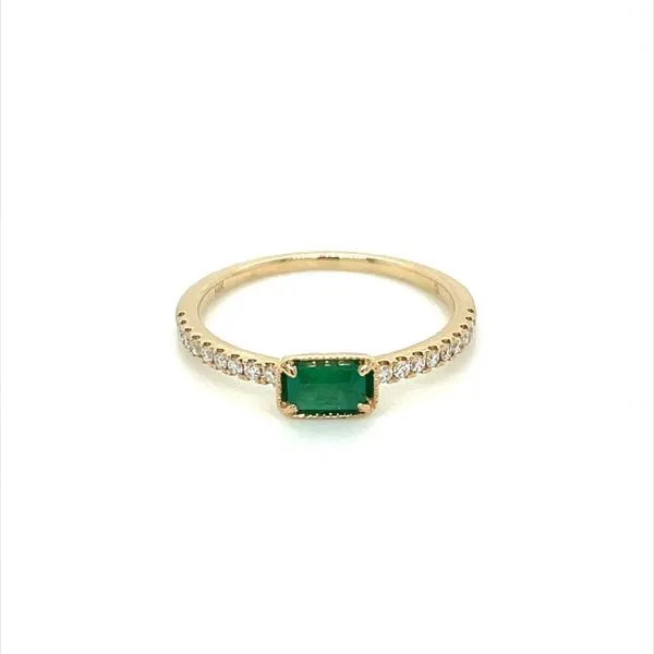 14KY Gold Ring with East-to-West Set Green Emerald & Diamonds Image 3 Franzetti Jewelers Austin, TX