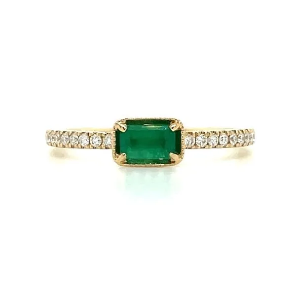 14KY Gold Ring with East-to-West Set Green Emerald & Diamonds Franzetti Jewelers Austin, TX