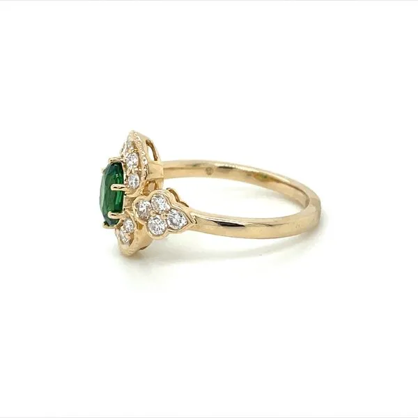 14K Yellow Gold Ring with 1 Ct Green Tsavorite & Diamonds Image 3 Franzetti Jewelers Austin, TX