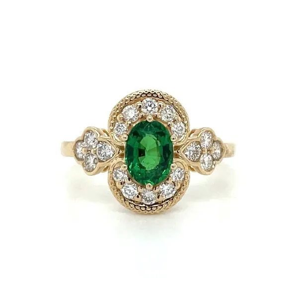 14K Yellow Gold Ring with 1 Ct Green Tsavorite & Diamonds Franzetti Jewelers Austin, TX
