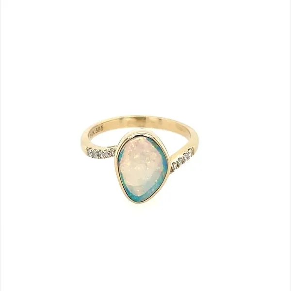 14K Yellow Gold Ring with Opal & Diamonds Image 3 Franzetti Jewelers Austin, TX
